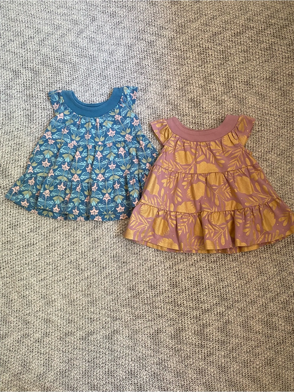 Lot Of 2 Tea Collection Baby Girl Floral Printed Tiered Dresses 100% Cotton 3-6M